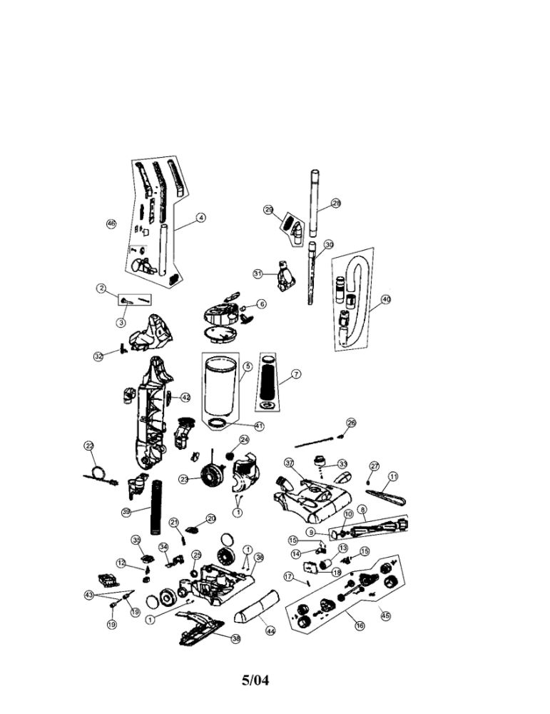 Upright Vacuum Assembly Diagram and Parts List for 087900  Dirt Devil Upright Vacuum
